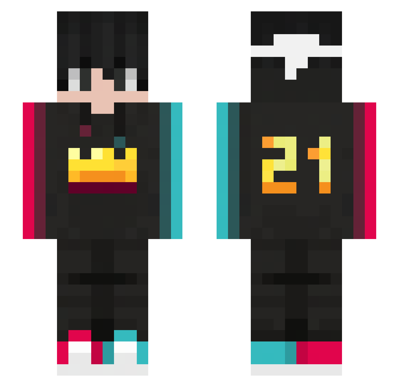 YA3H Minecraft skin, front and back view