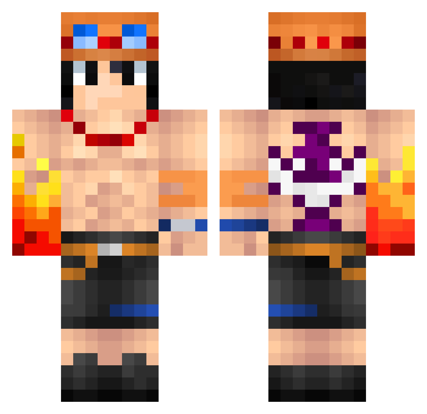 PurpleElo Minecraft skin, front and back view