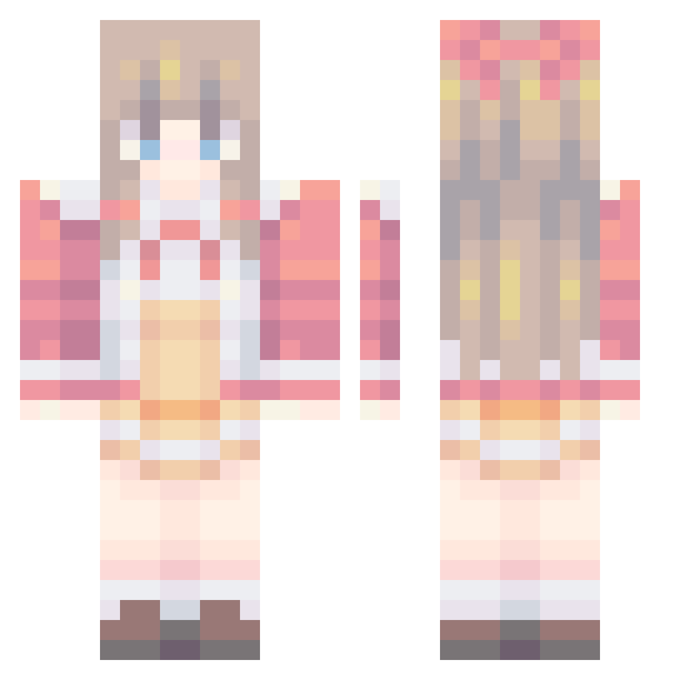 Rosaneon Minecraft skin, front and back view