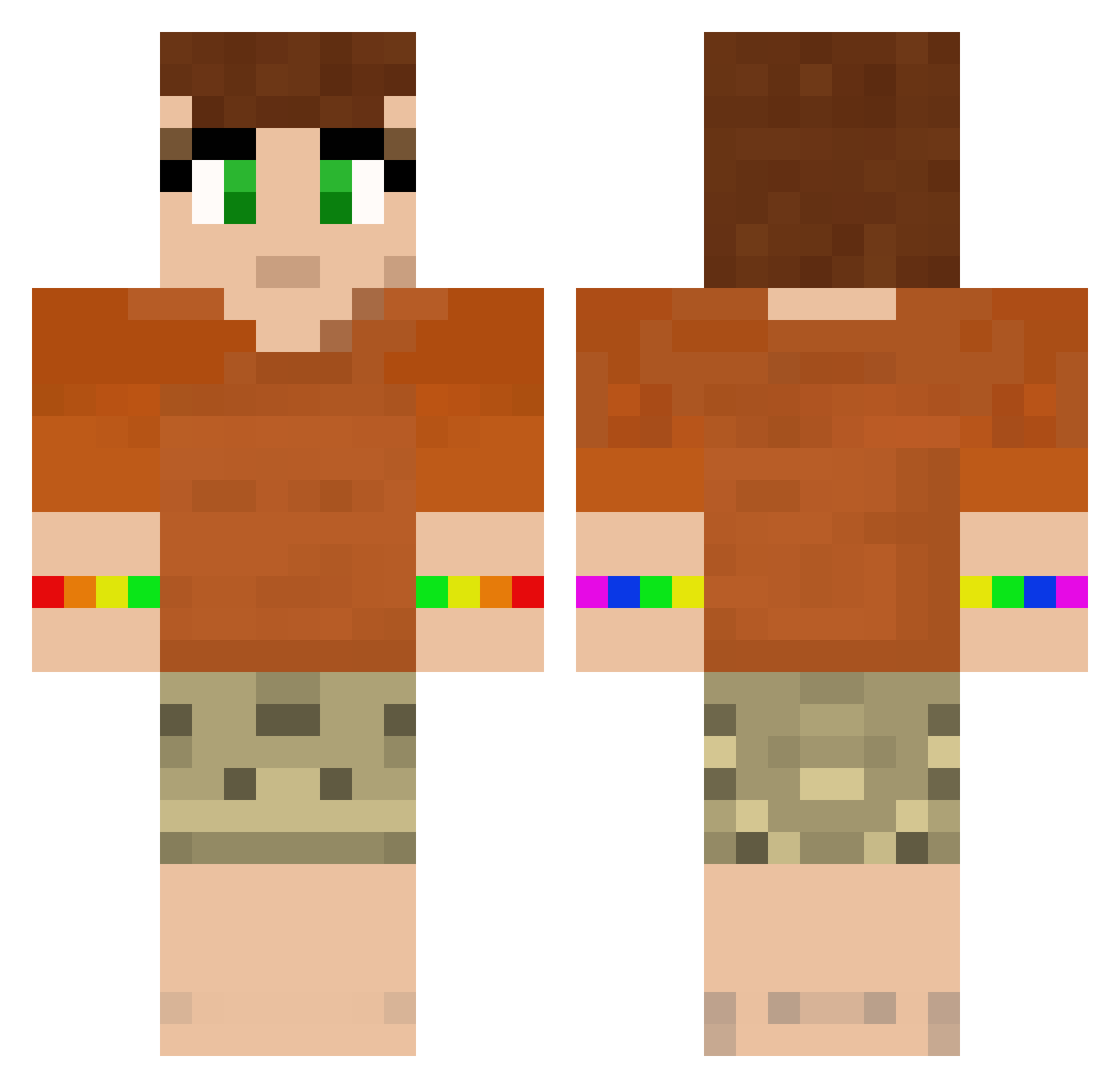 Typeface Minecraft skin, front and back view