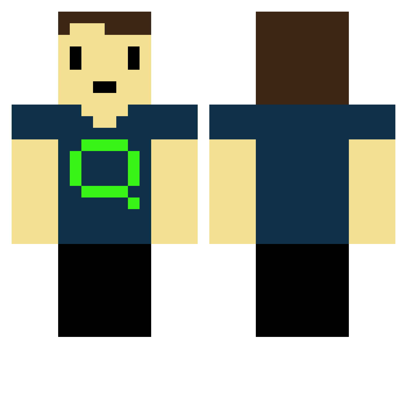 Quadle Minecraft skin, front and back view