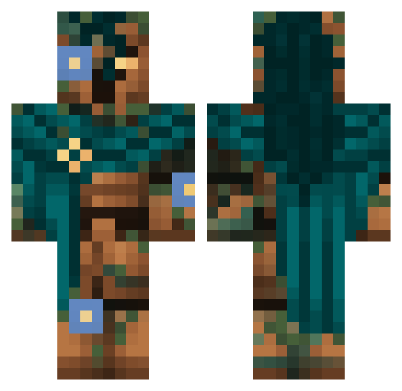 Ramshackled Minecraft skin, front and back view