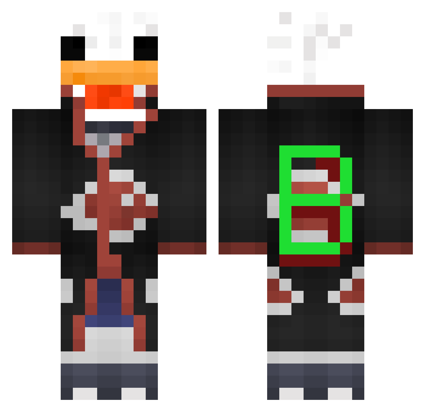 Mewlaser Minecraft skin, front and back view