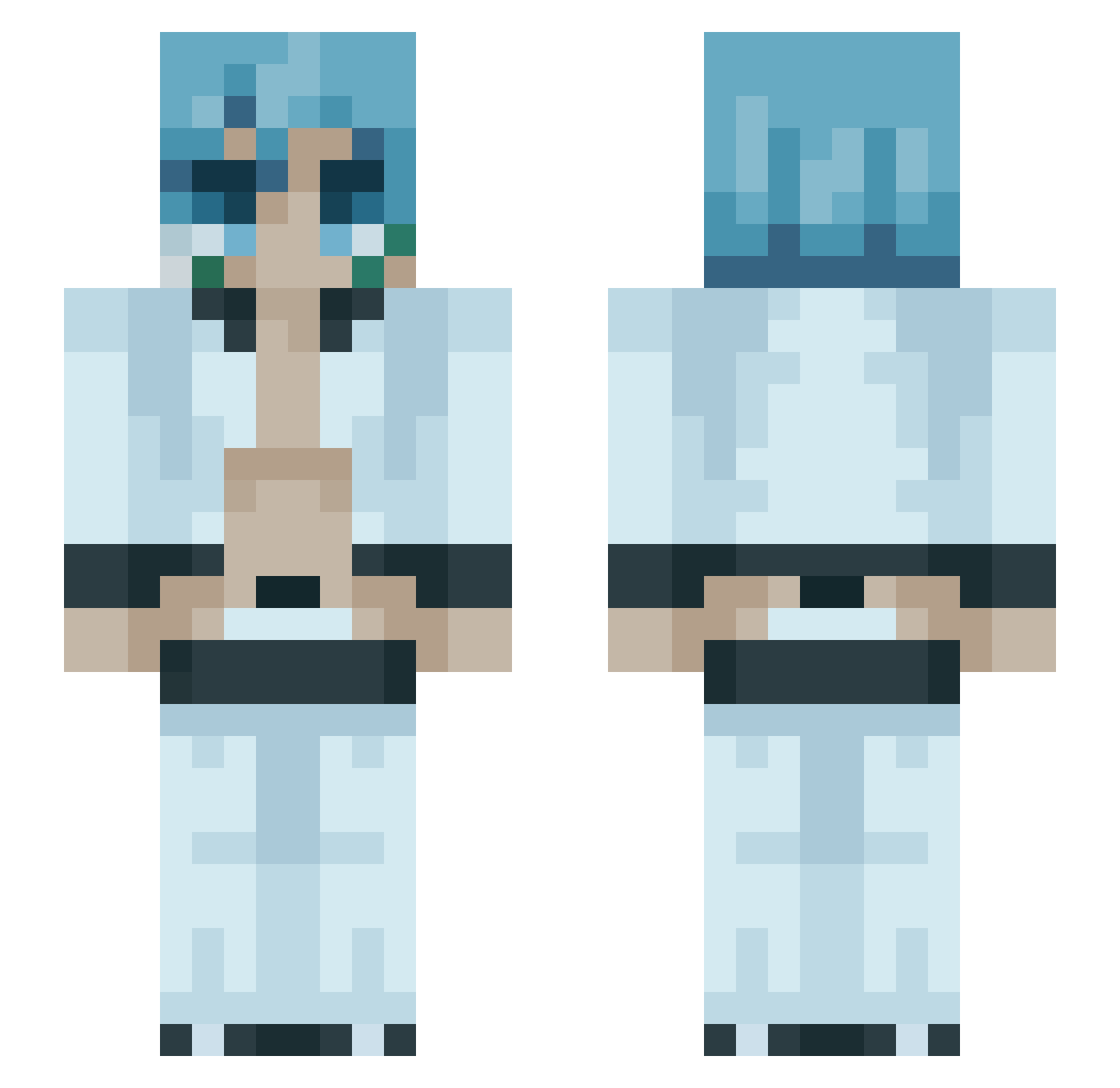 VarkosX Minecraft skin, front and back view