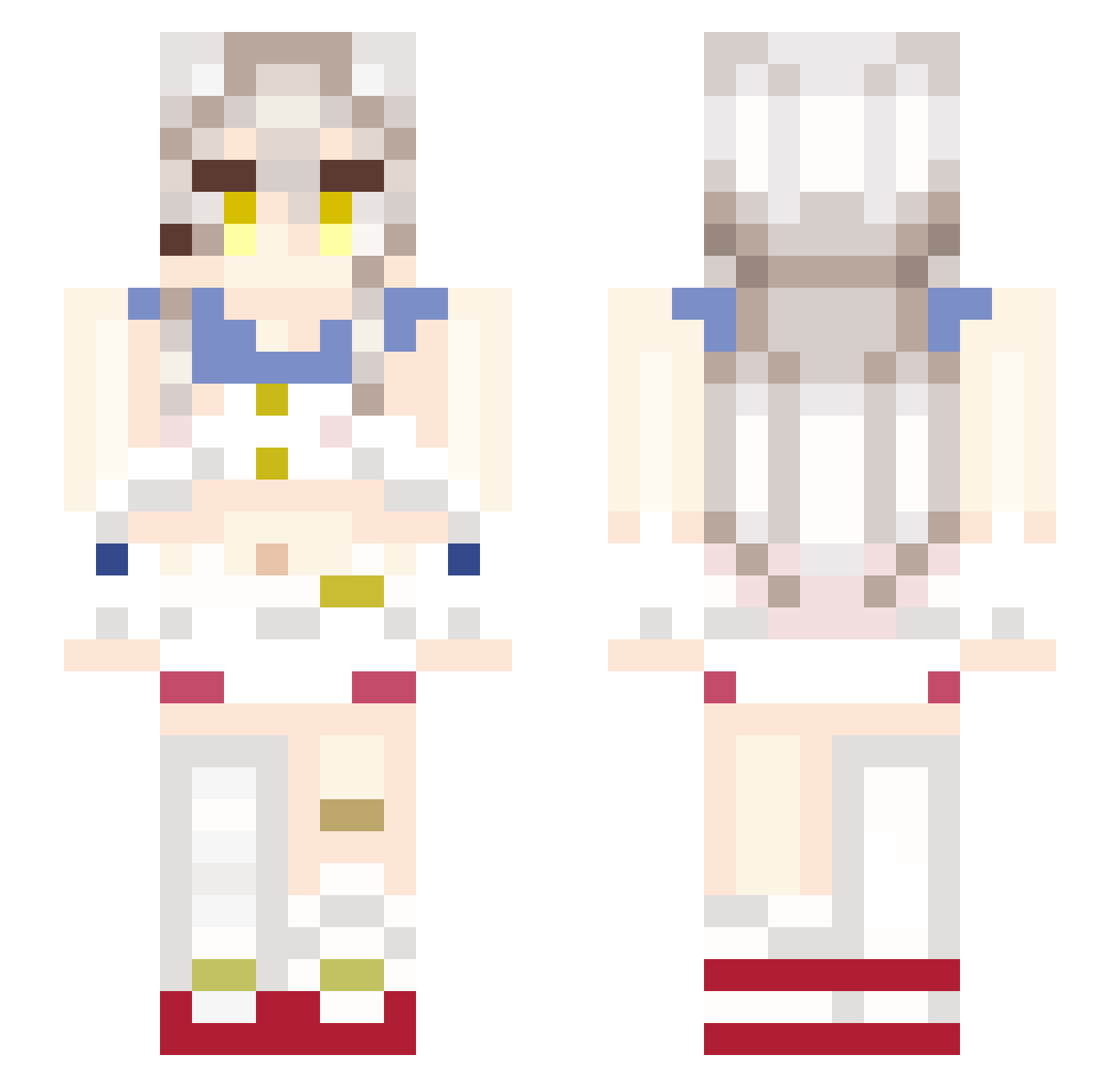 Yune0vo Minecraft skin, front and back view