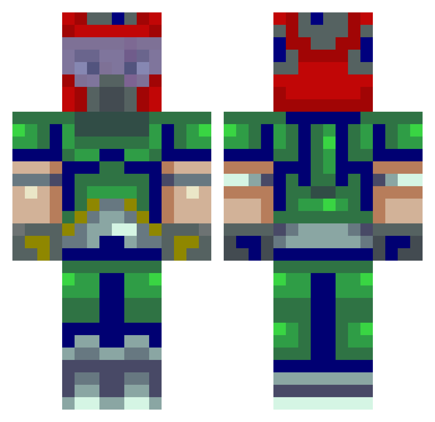 ClayBomb_exe Minecraft skin, front and back view