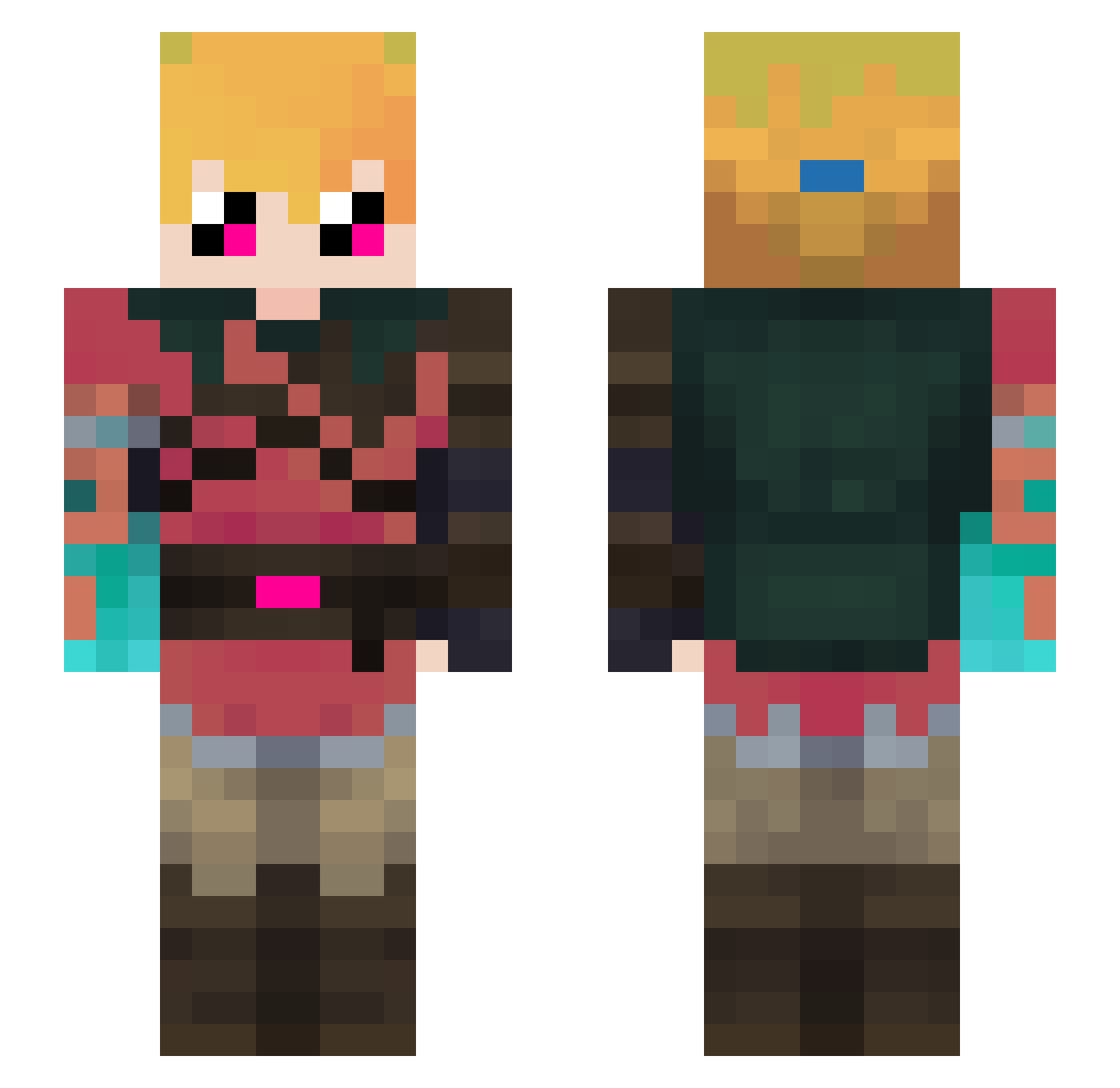CobbleCC Minecraft skin, front and back view