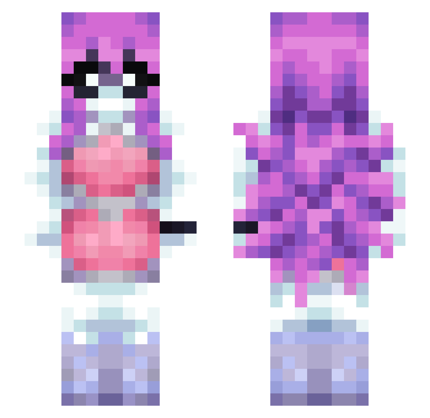 lLovePancakes Minecraft skin, front and back view