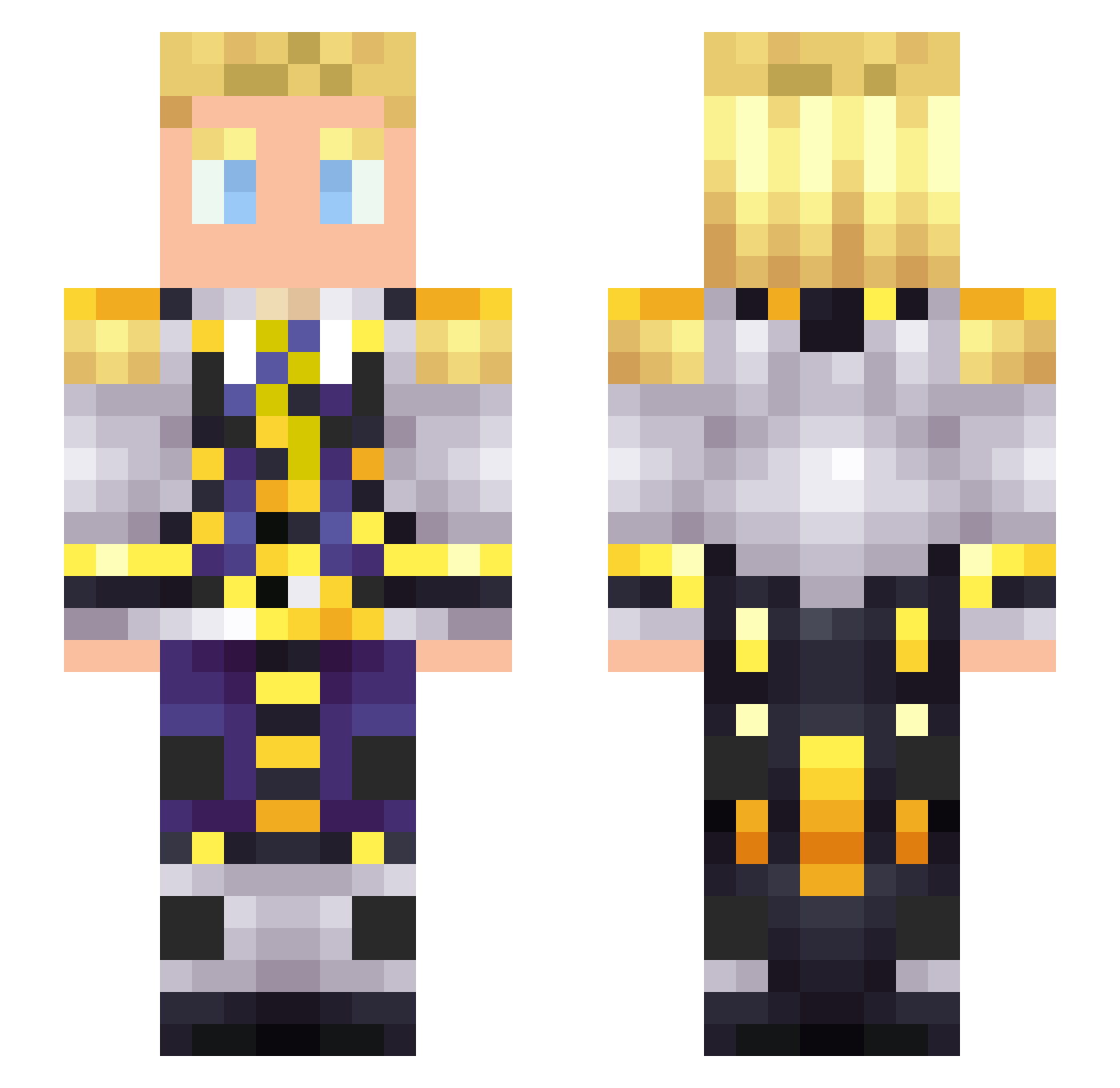 Schneizel Minecraft skin, front and back view