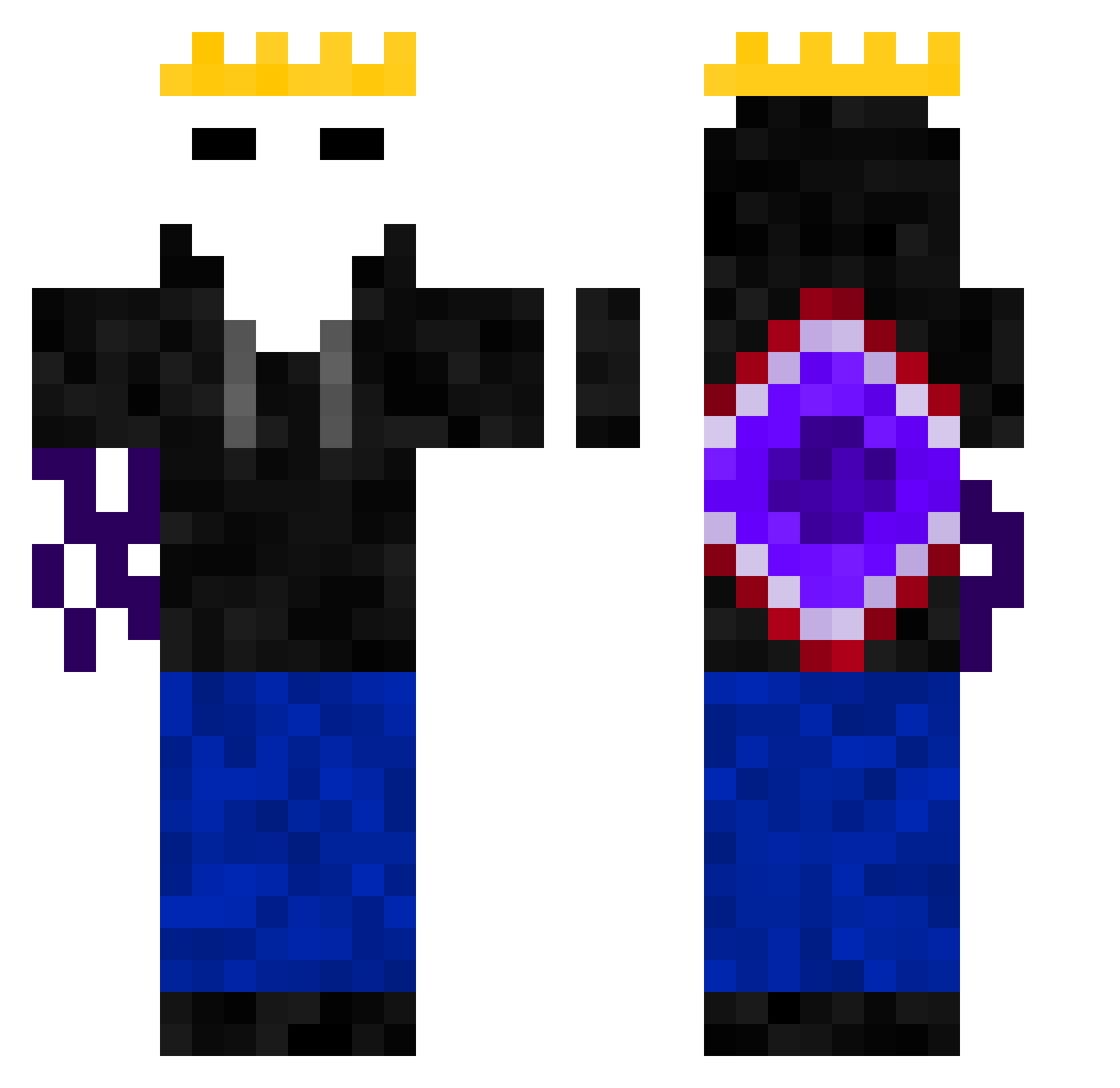 Jax739 Minecraft skin, front and back view