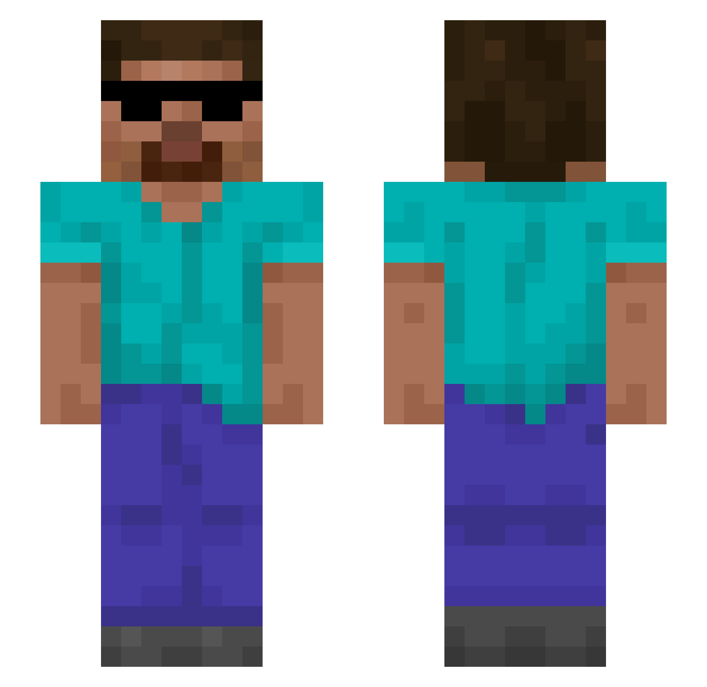 TvvitterX Minecraft skin, front and back view