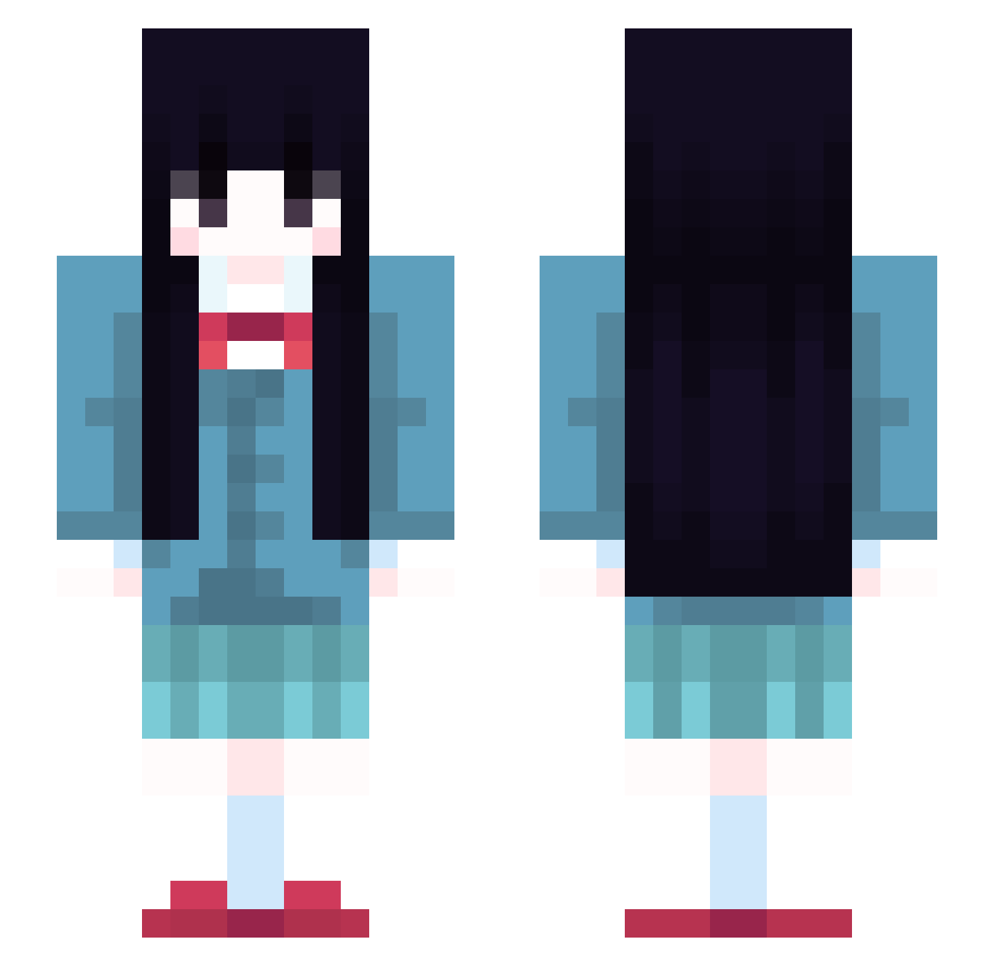 unshutter Minecraft skin, front and back view