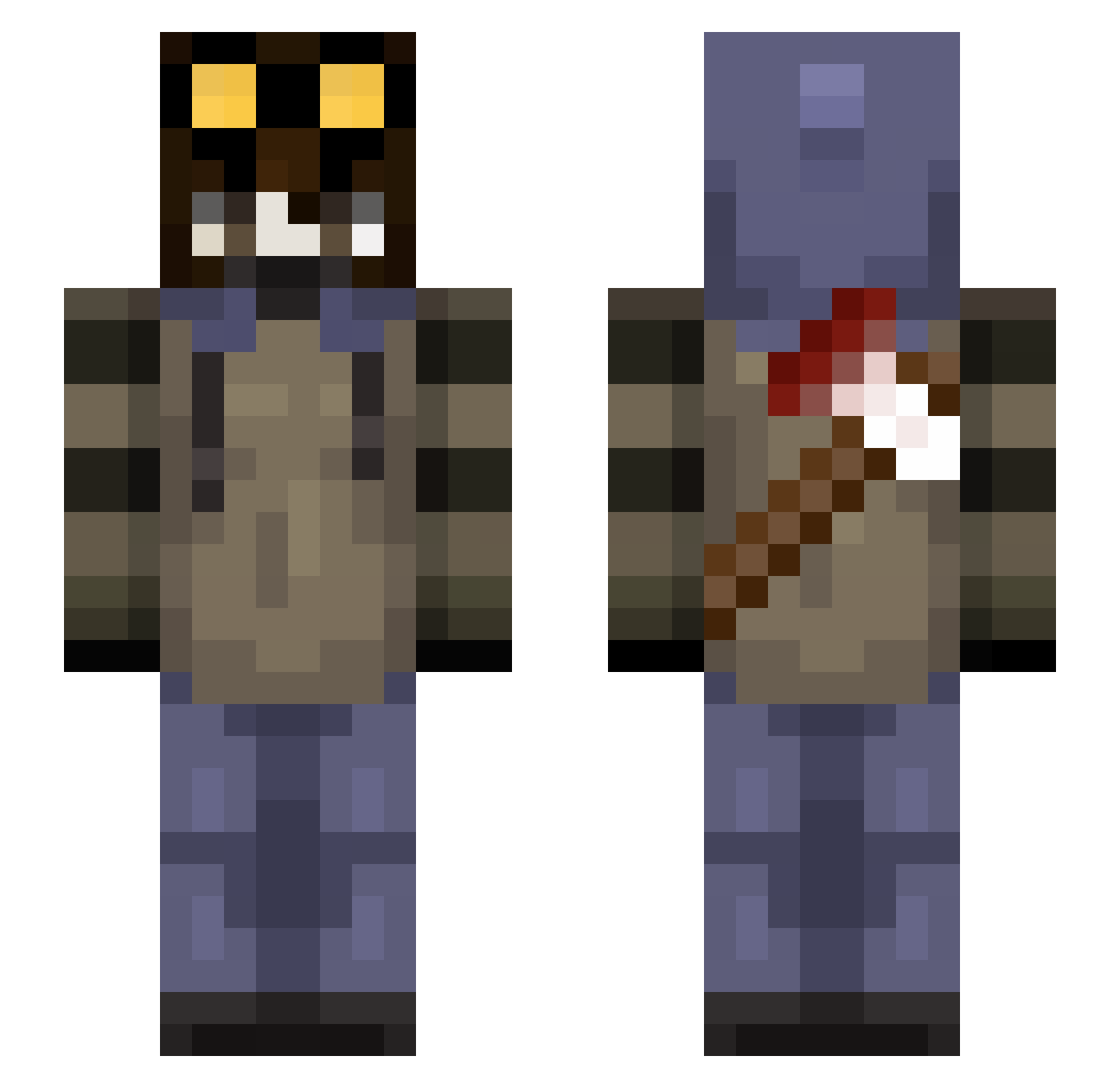 Triangulating Minecraft skin, front and back view