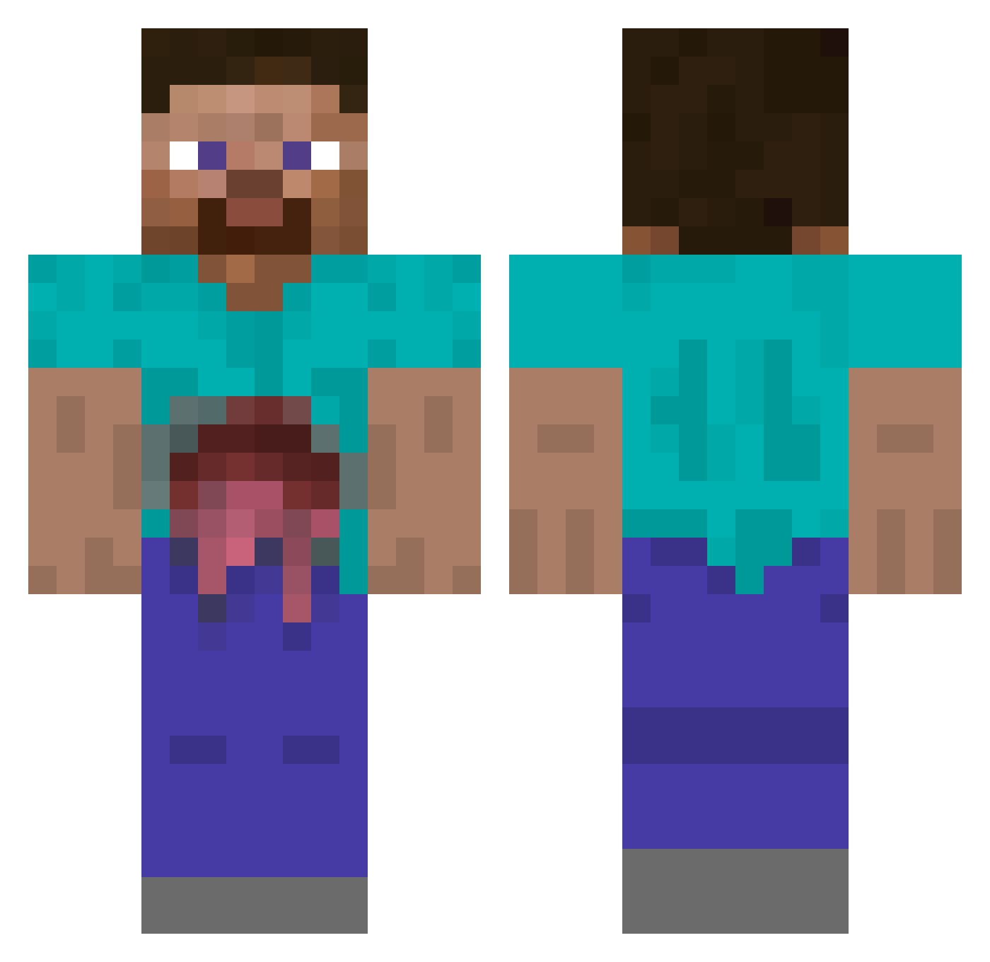 Aquation Minecraft skin, front and back view