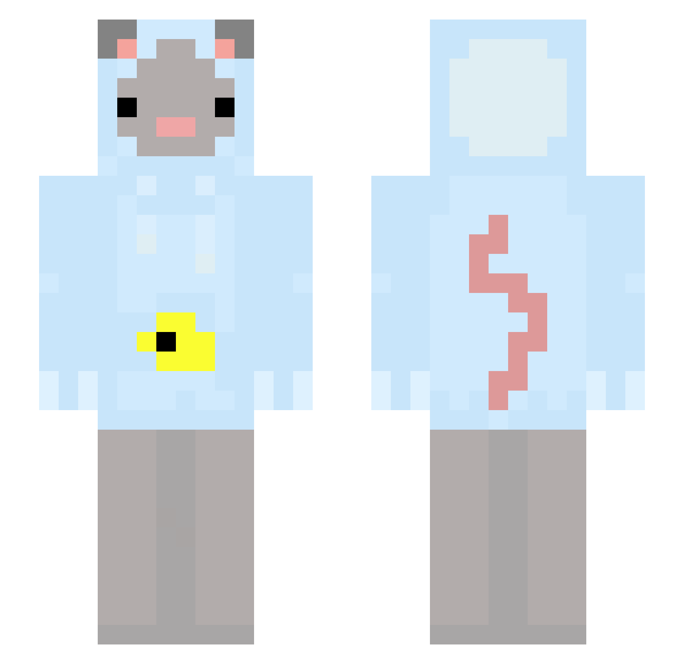 Xpvq Minecraft skin, front and back view
