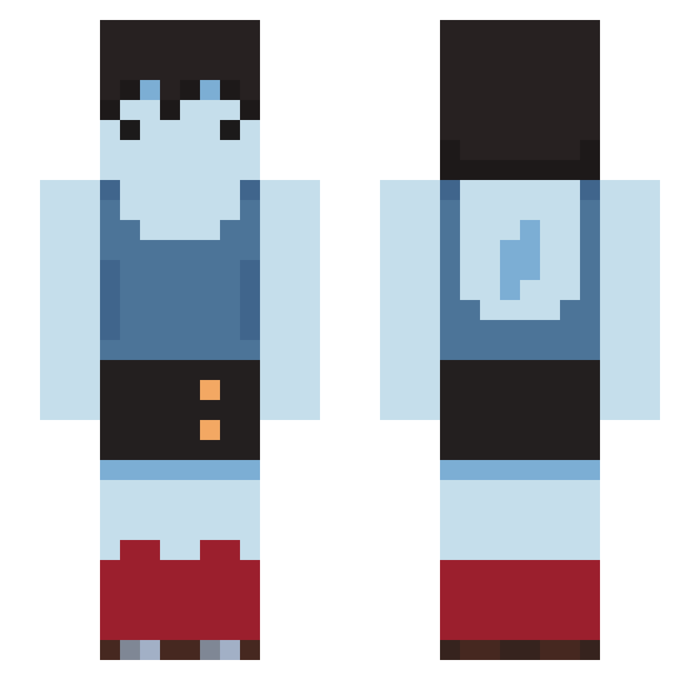 Mediarahana Minecraft skin, front and back view