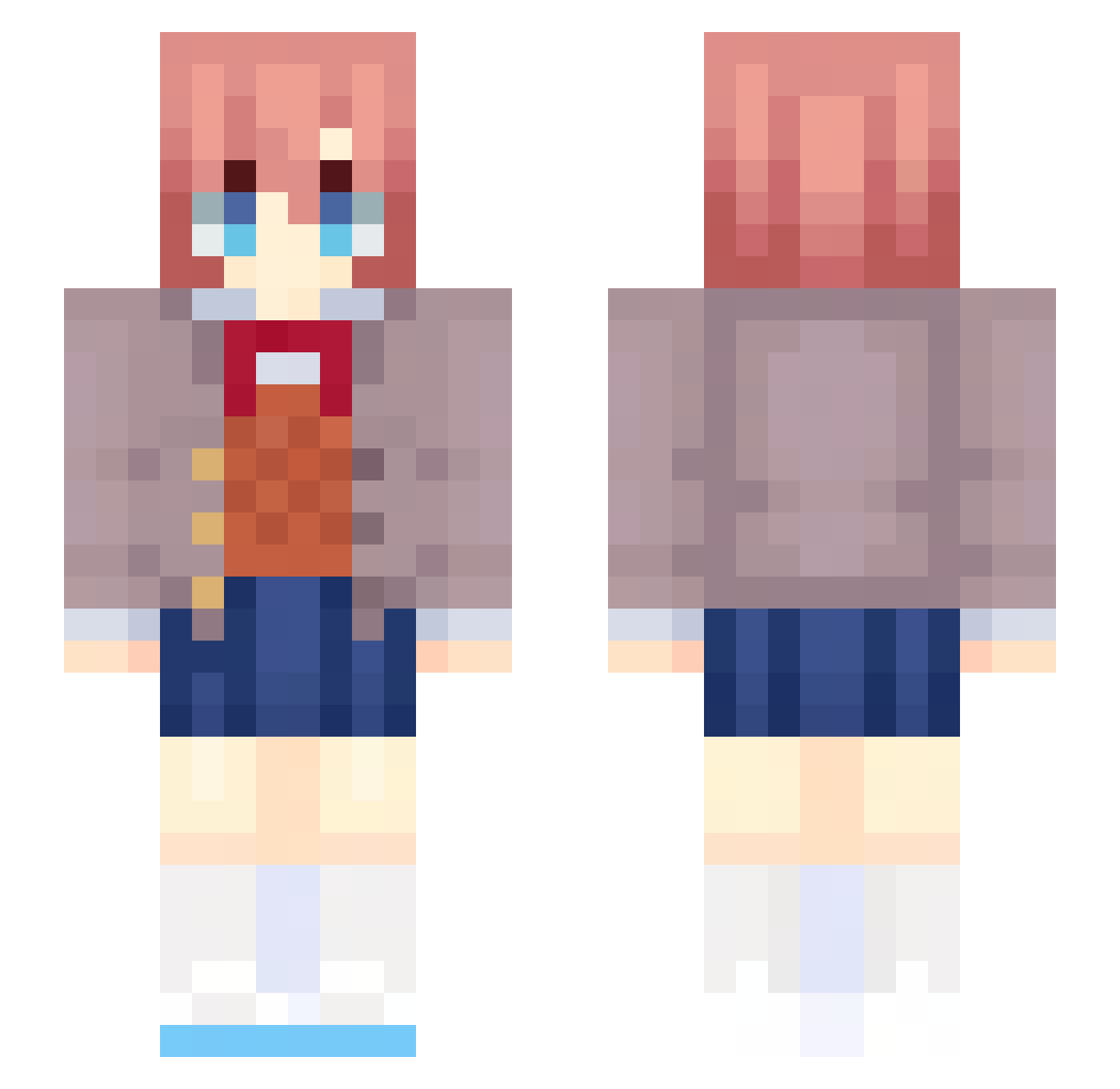 RealSayori Minecraft skin, front and back view