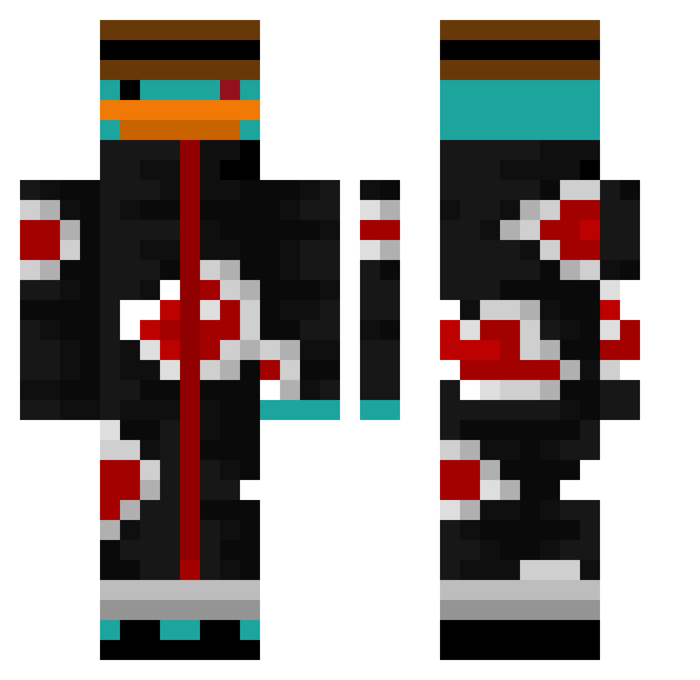 O_RedX Minecraft skin, front and back view