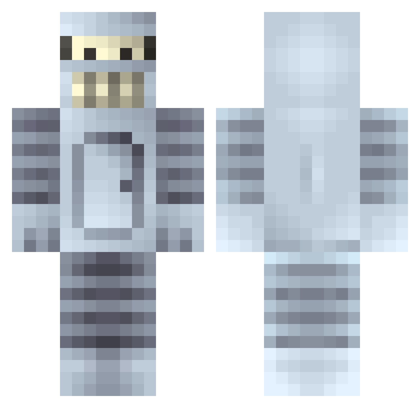 Begrimed Minecraft skin, front and back view