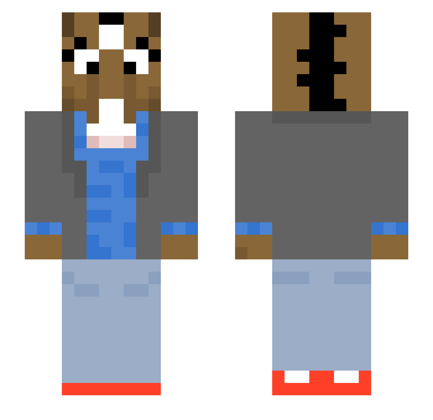 notsack Minecraft skin, front and back view