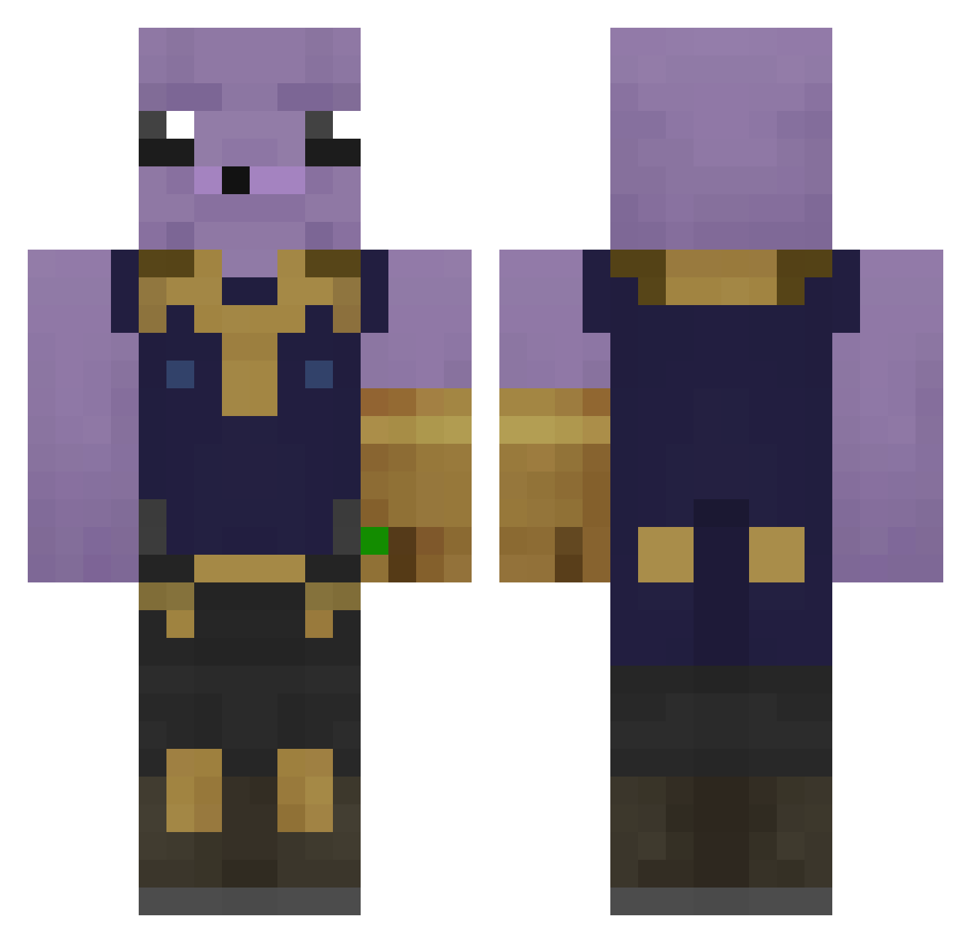Earnable Minecraft skin, front and back view