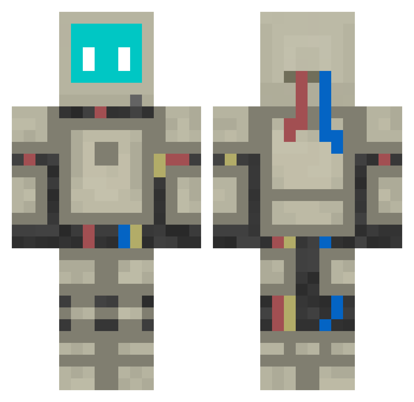 Technobote Minecraft skin, front and back view