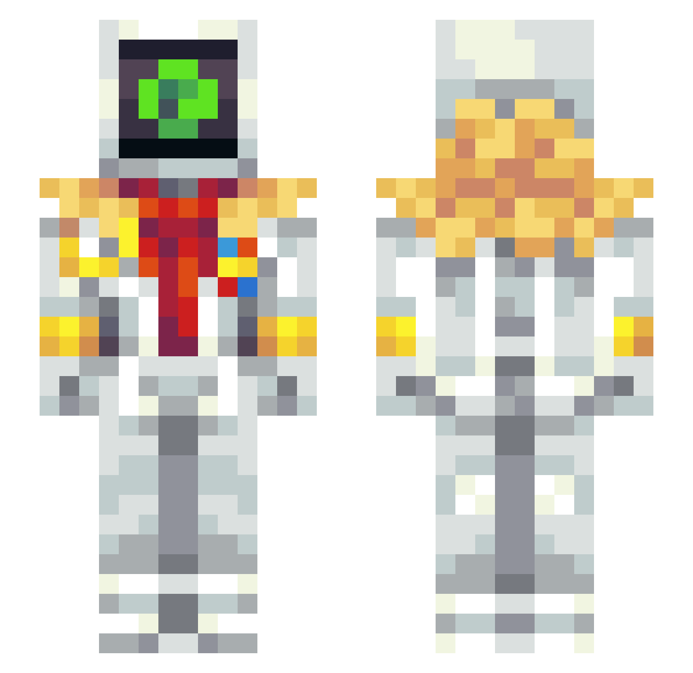 Pretzeldogs Minecraft skin, front and back view