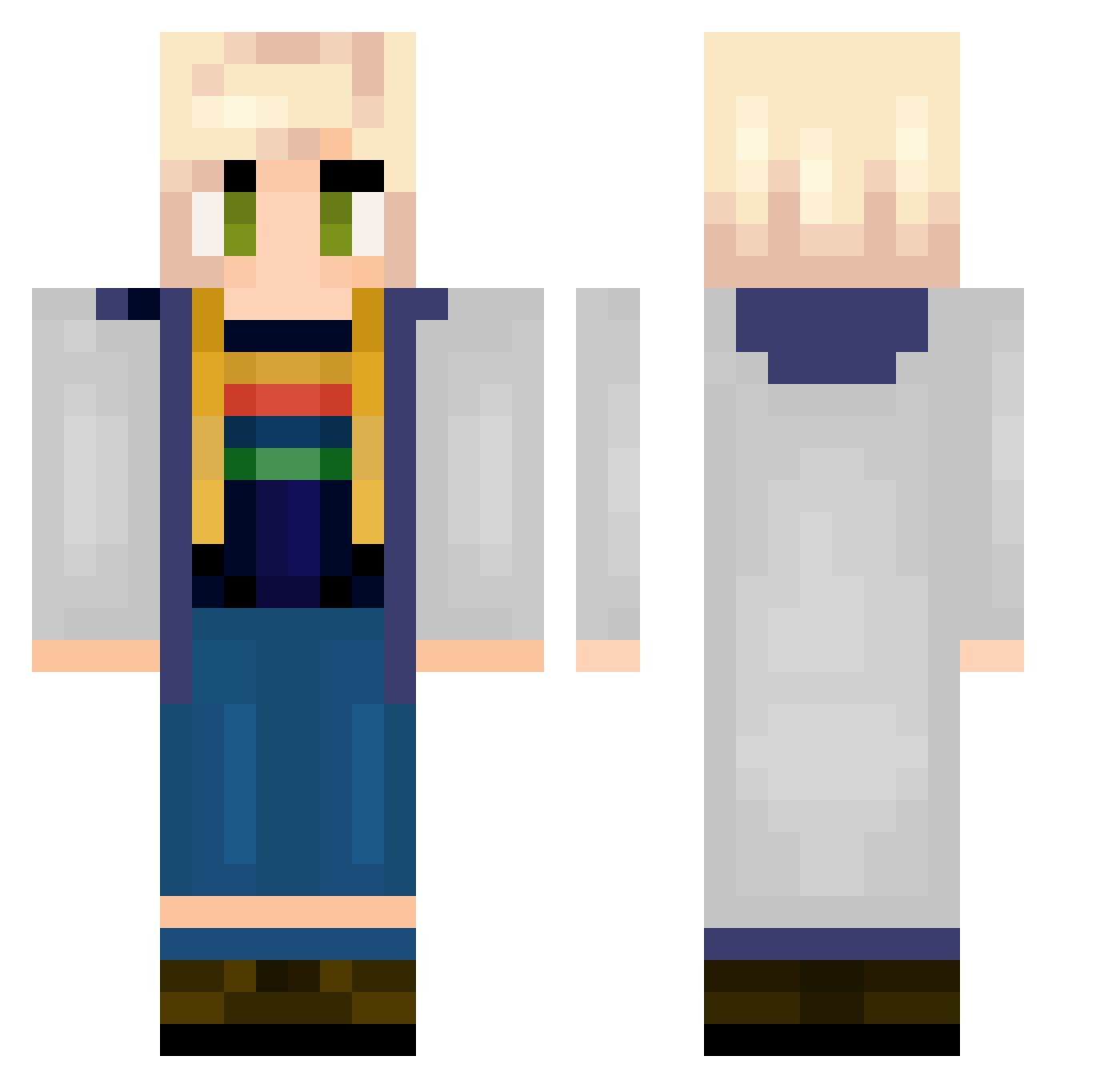 RiverTheRobin Minecraft skin, front and back view