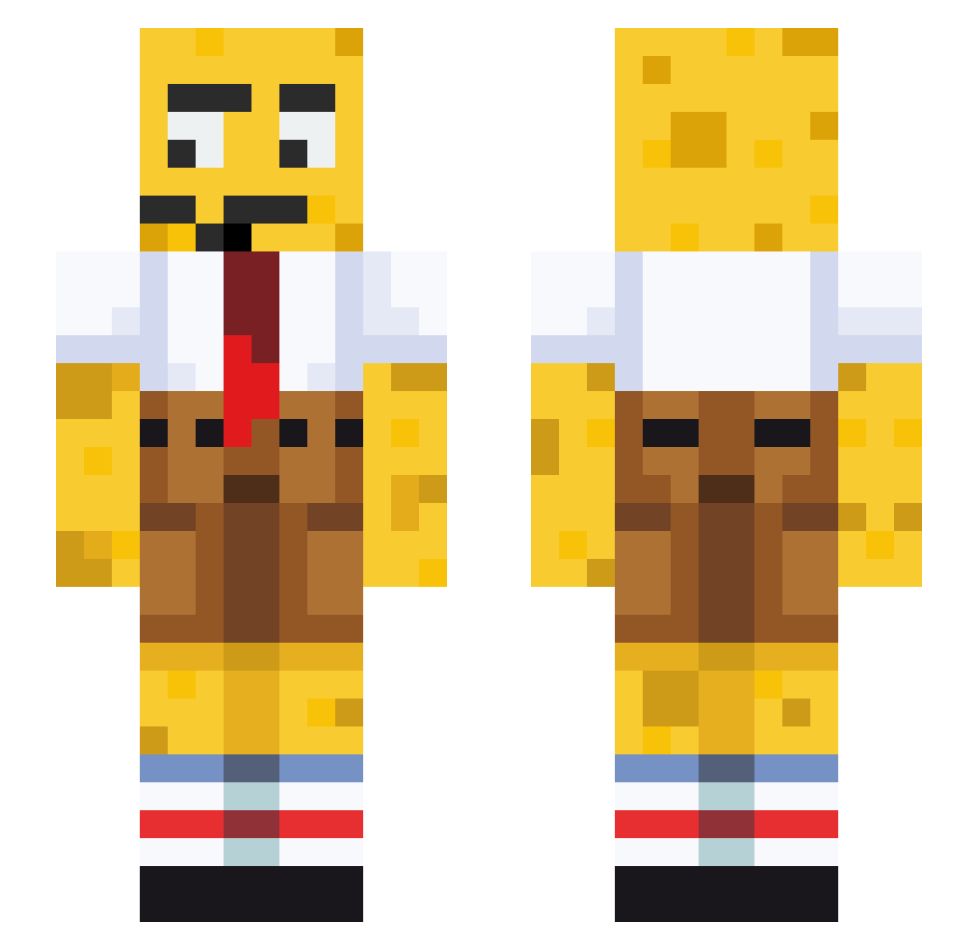Spongebob Minecraft skin, front and back view