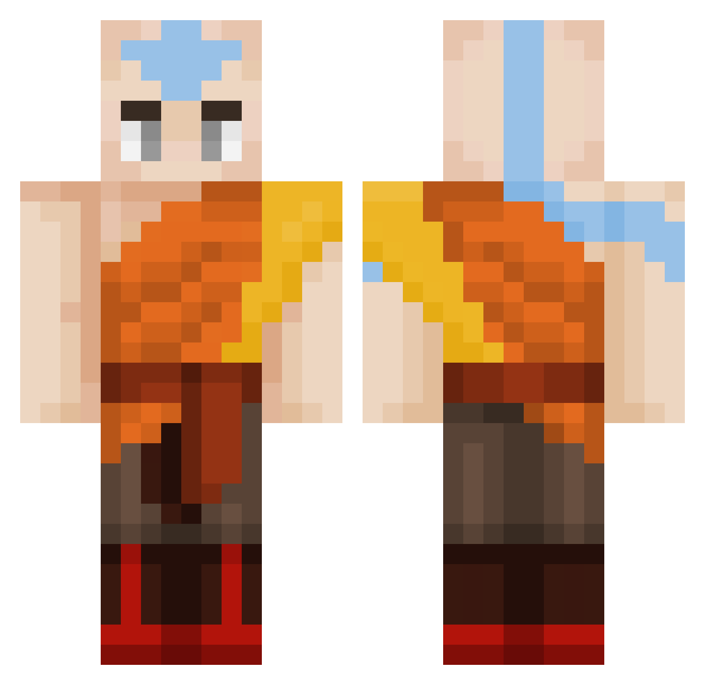 Zqua3 Minecraft skin, front and back view