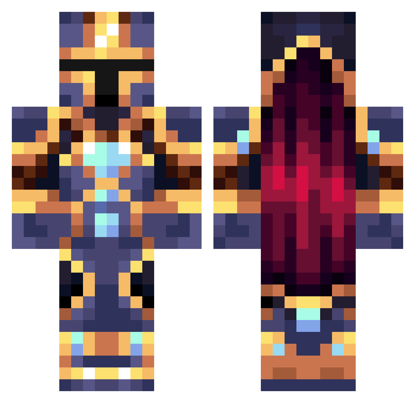 puckomarkojecar Minecraft skin, front and back view