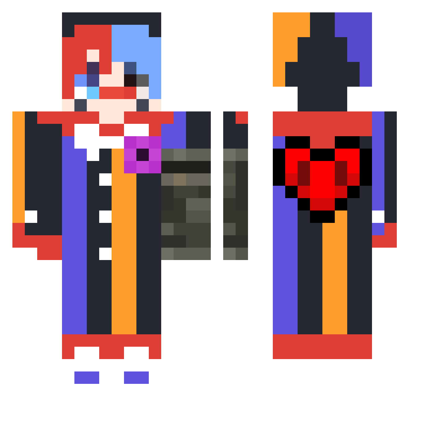 Hitzinho Minecraft skin, front and back view