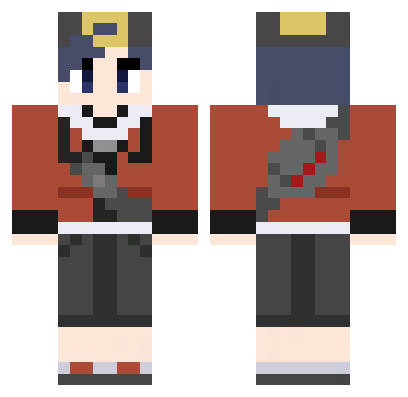 Physcomantis Minecraft skin, front and back view