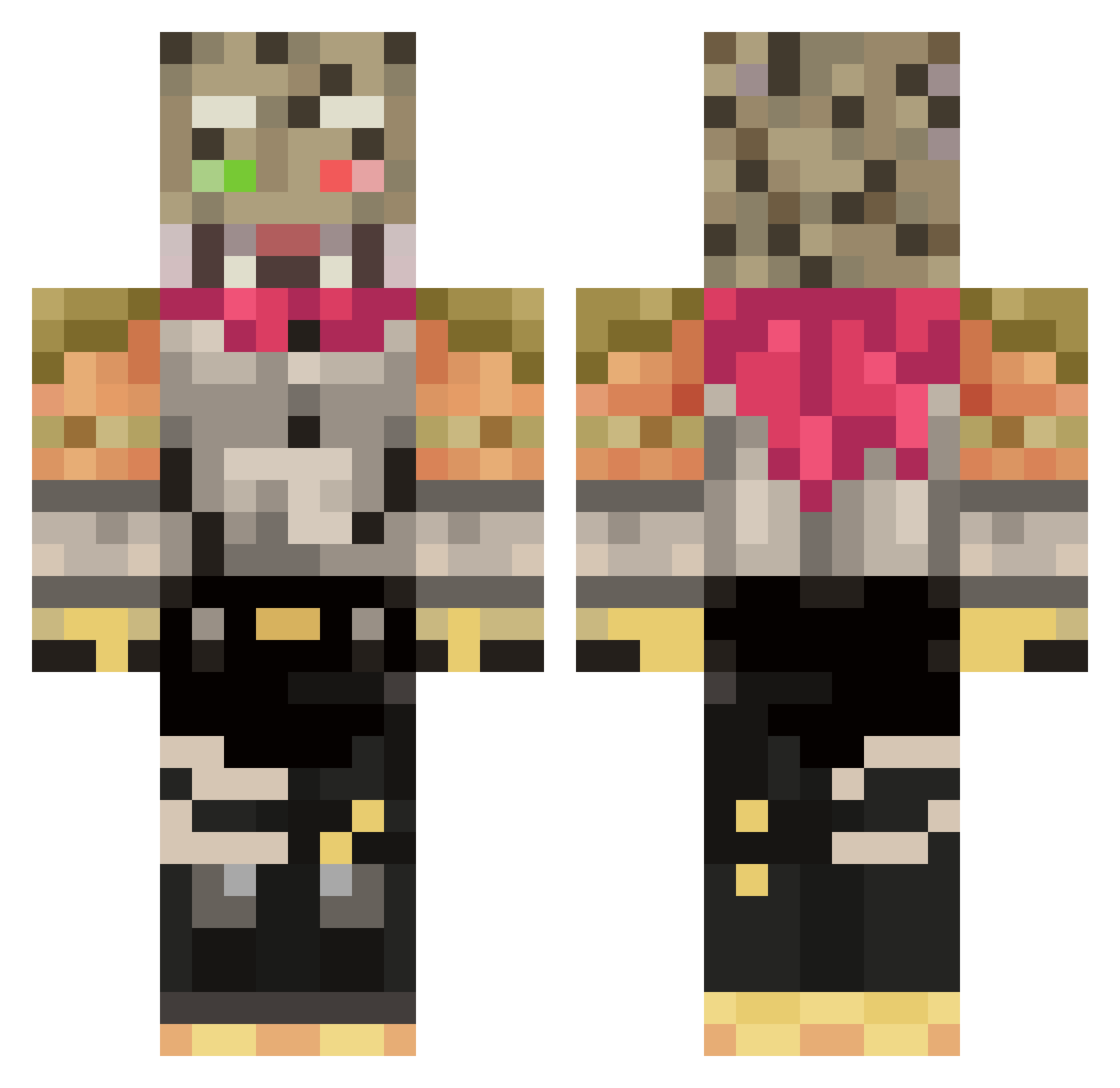 sawosaur Minecraft skin, front and back view