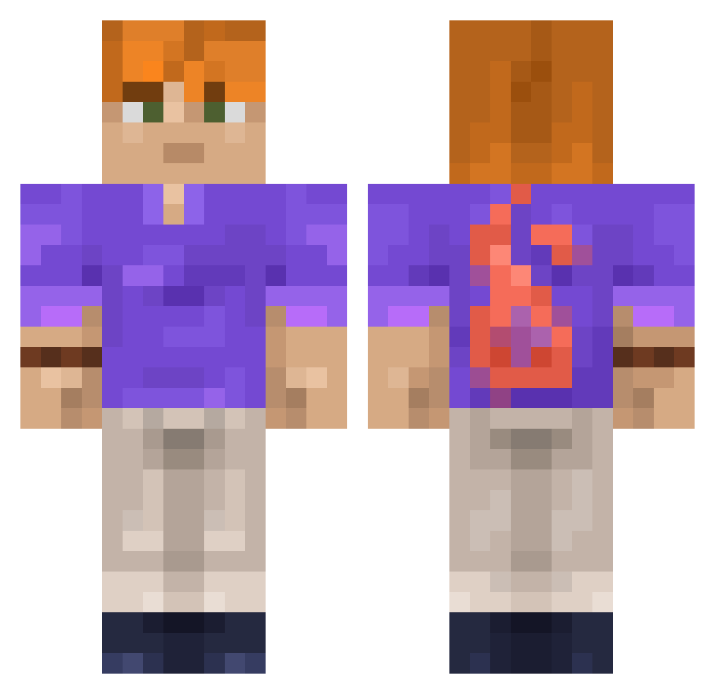 Vakia Minecraft skin, front and back view