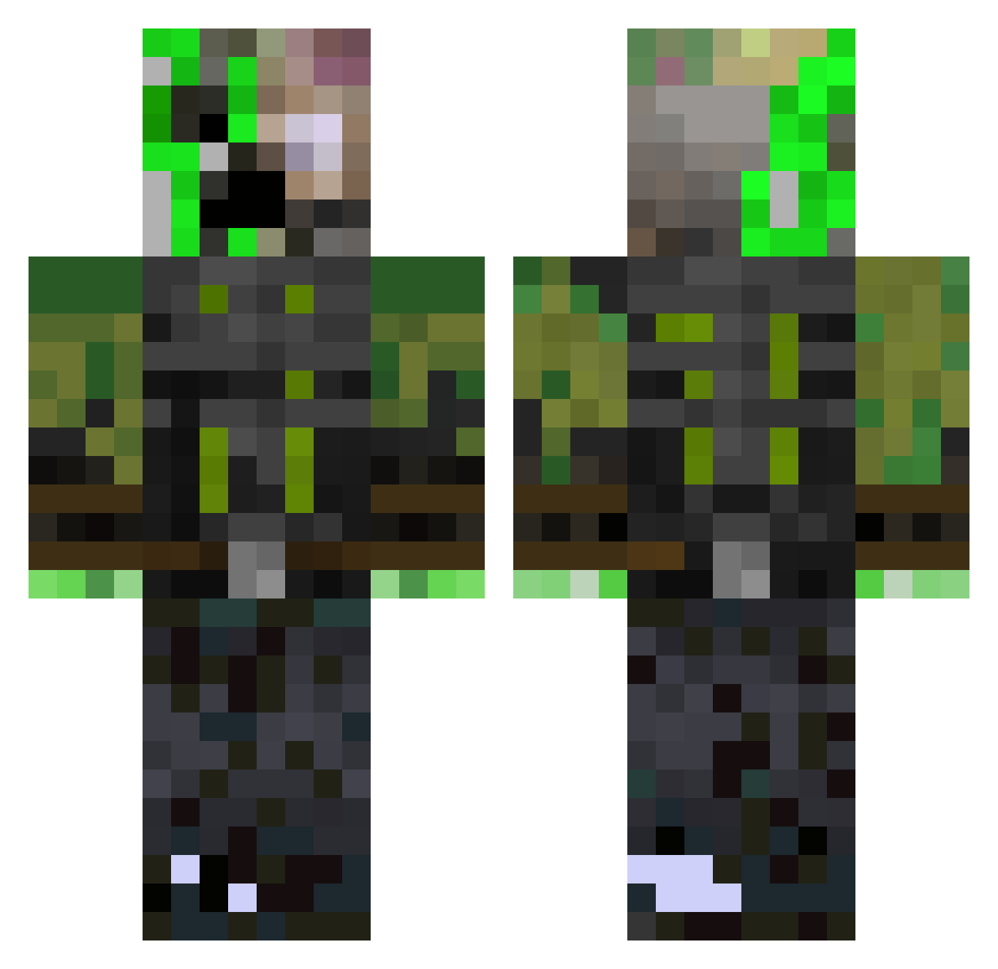 WRECKEDCREEPER Minecraft skin, front and back view