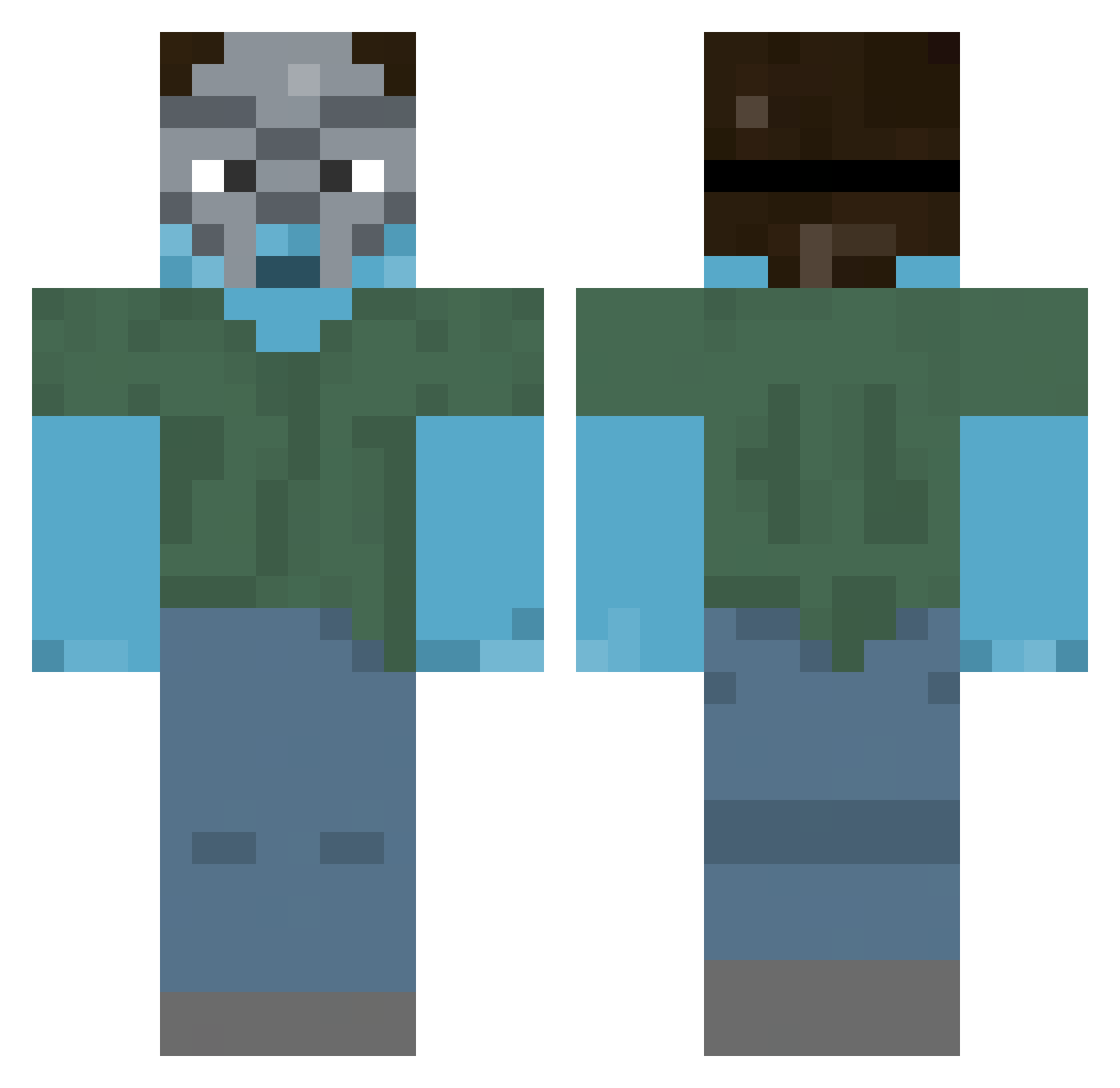 BlueNotRed Minecraft skin, front and back view