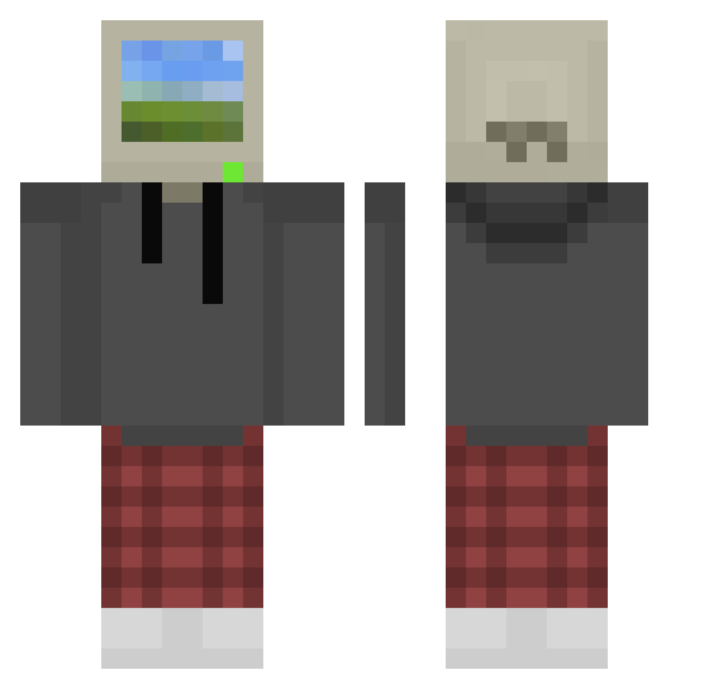 Tiagophile Minecraft skin, front and back view
