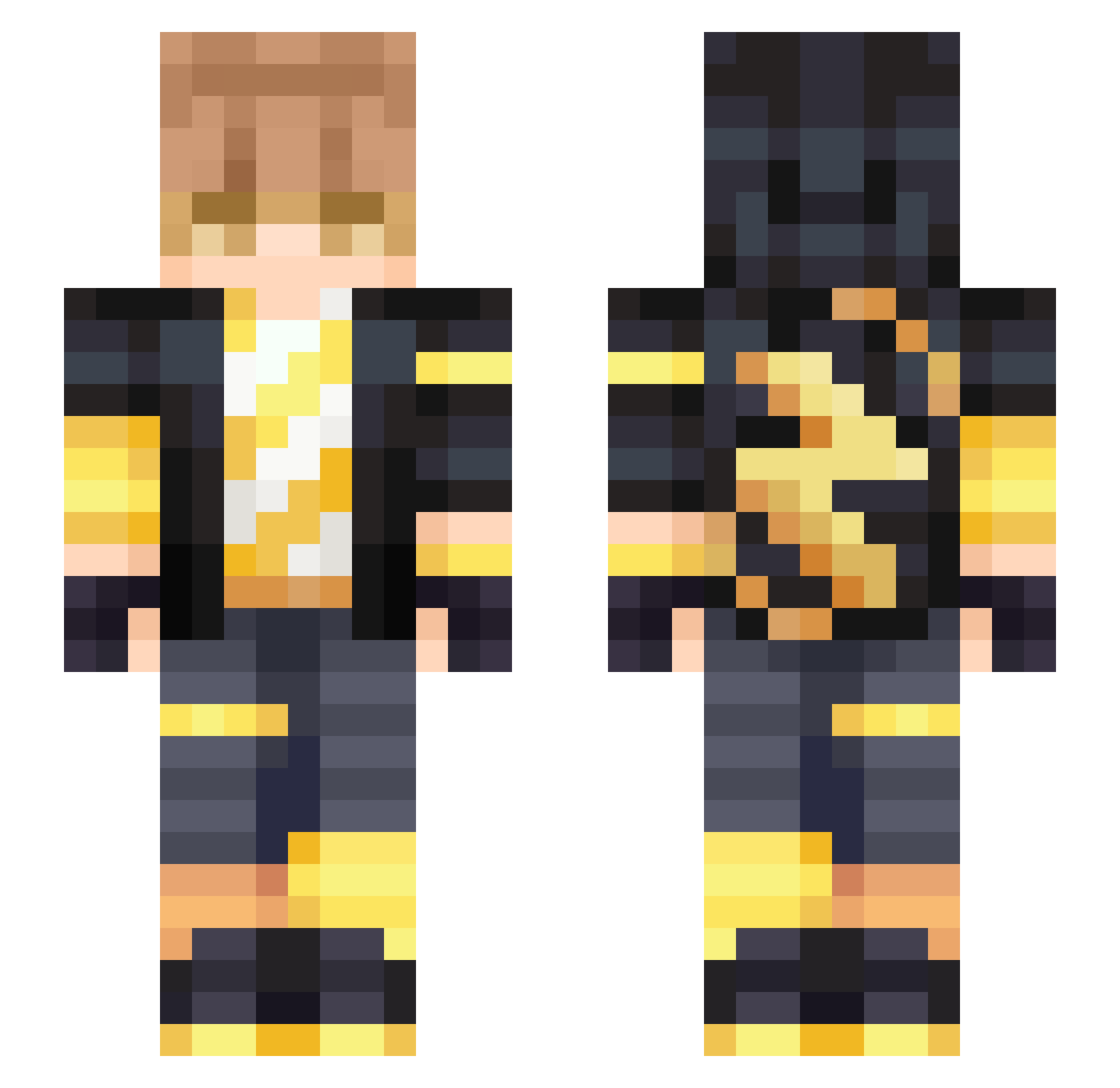 3XORA Minecraft skin, front and back view