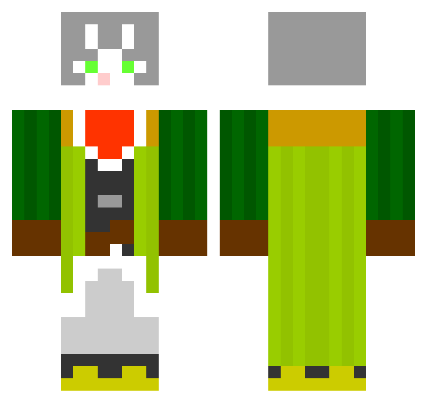 Techno Minecraft skin, front and back view