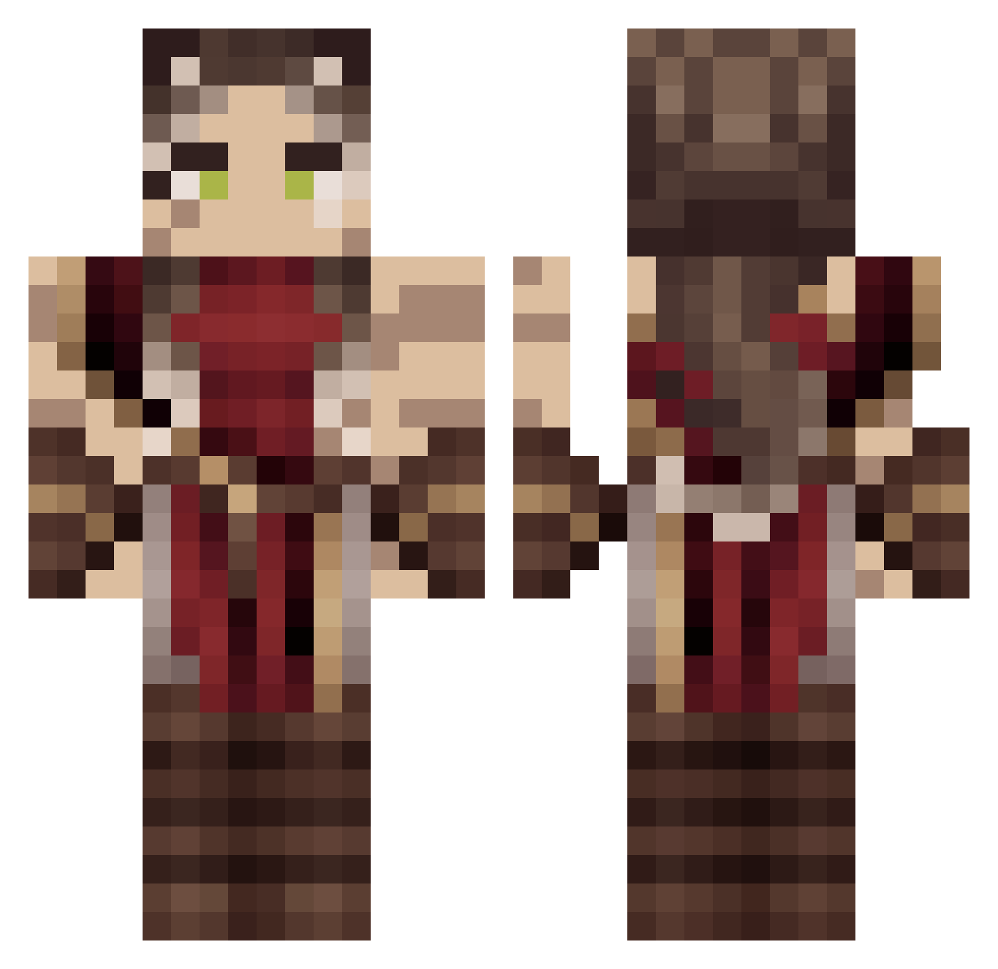 PiercedRain Minecraft skin, front and back view