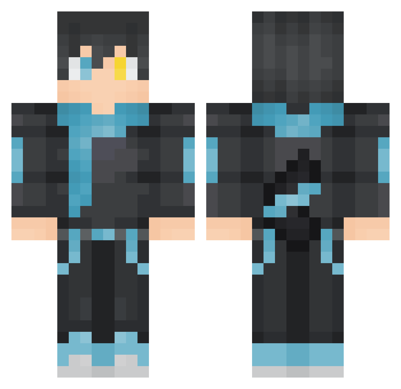 ScuffedFox Minecraft skin, front and back view