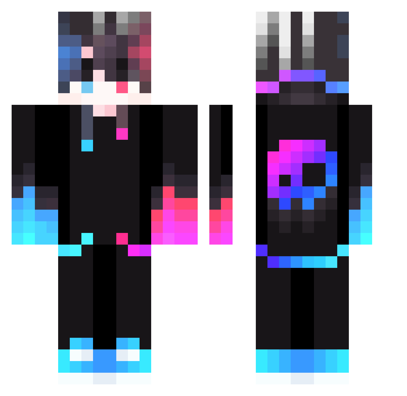XiziQixi Minecraft skin, front and back view