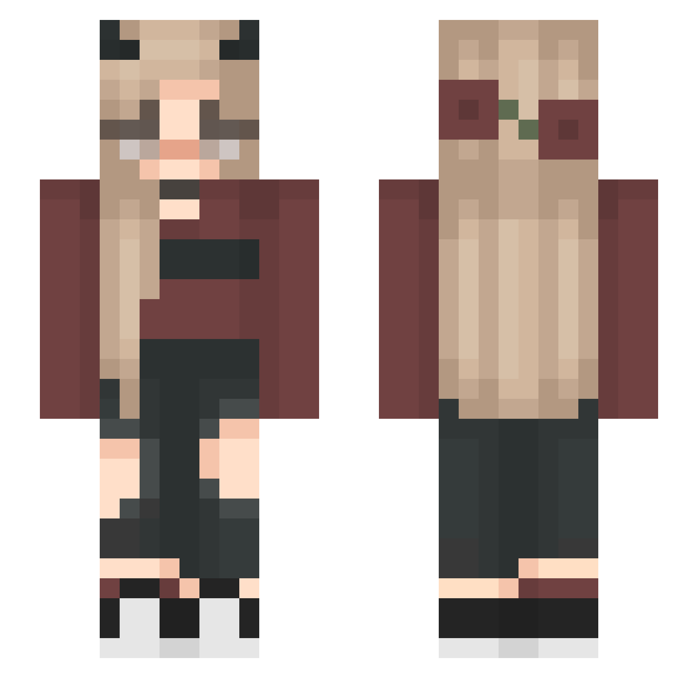 Mewganx Minecraft skin, front and back view