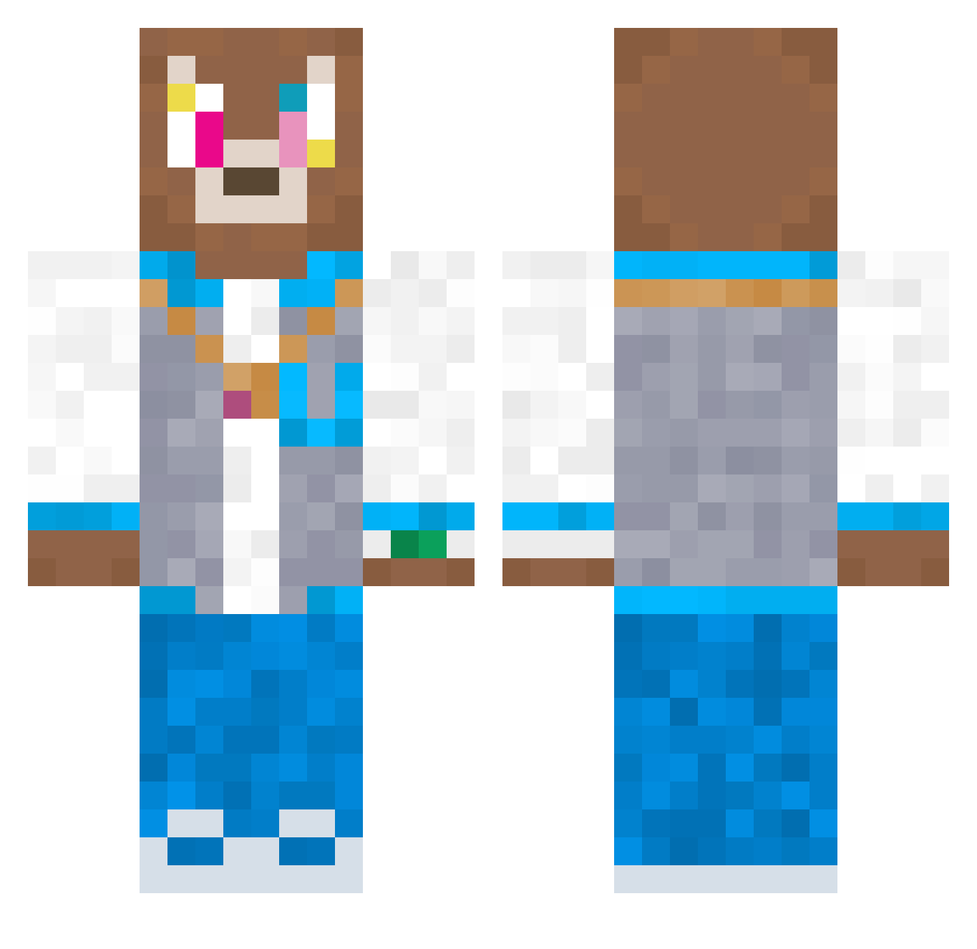 warbled Minecraft skin, front and back view