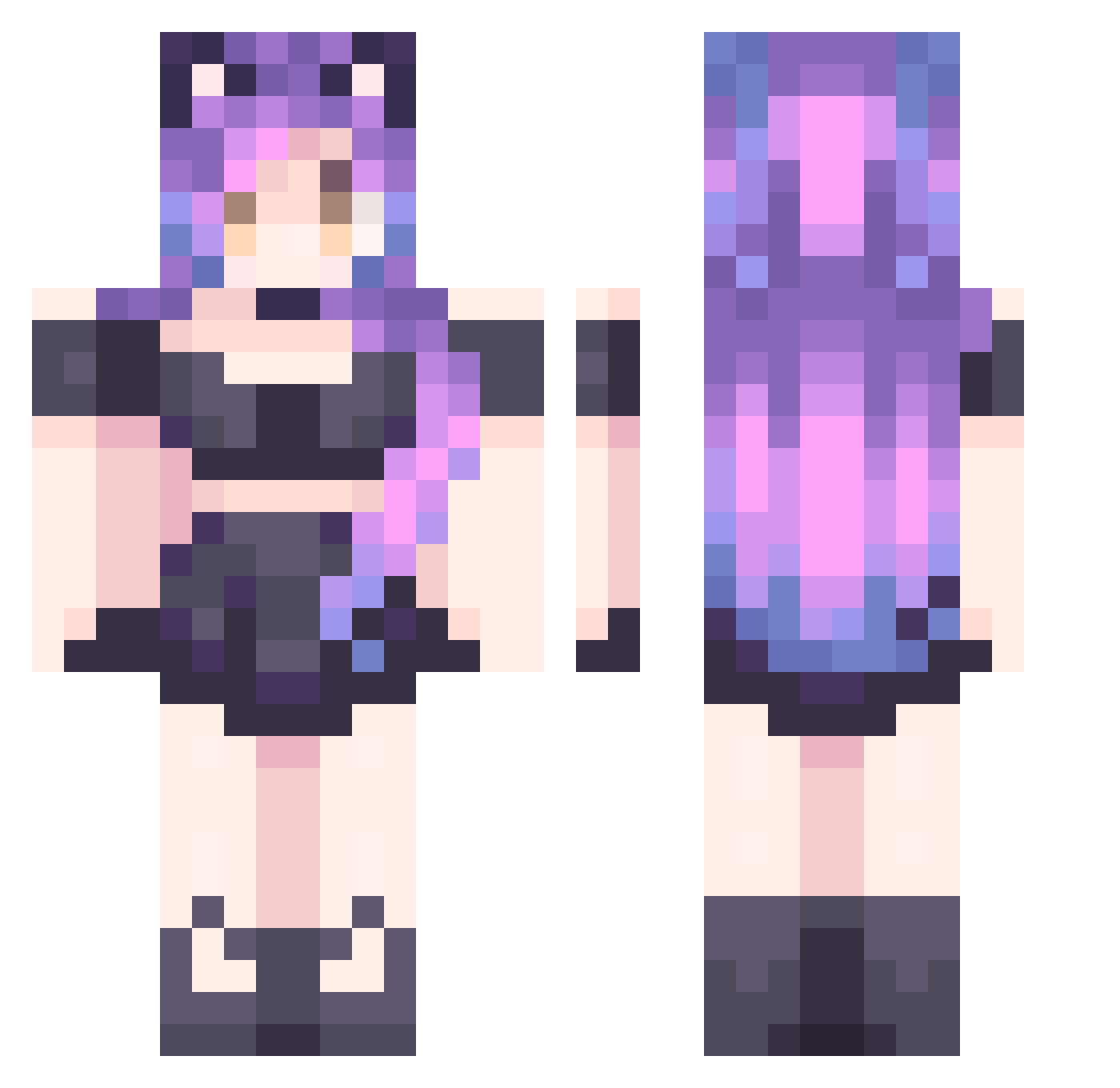 QueenThia Minecraft skin, front and back view