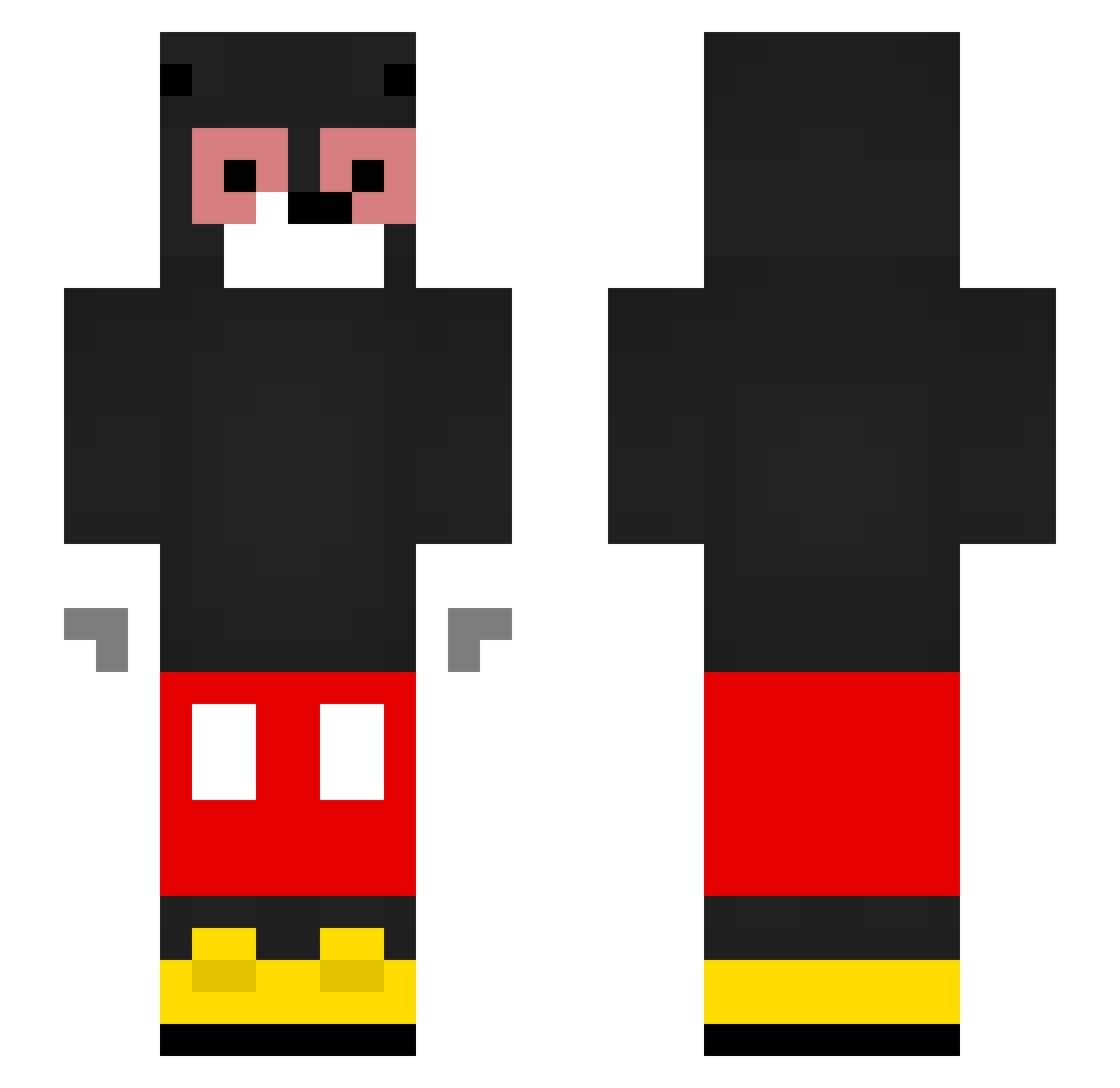 Overcuts Minecraft skin, front and back view