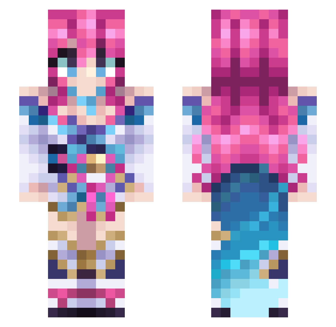 loveslit Minecraft skin, front and back view