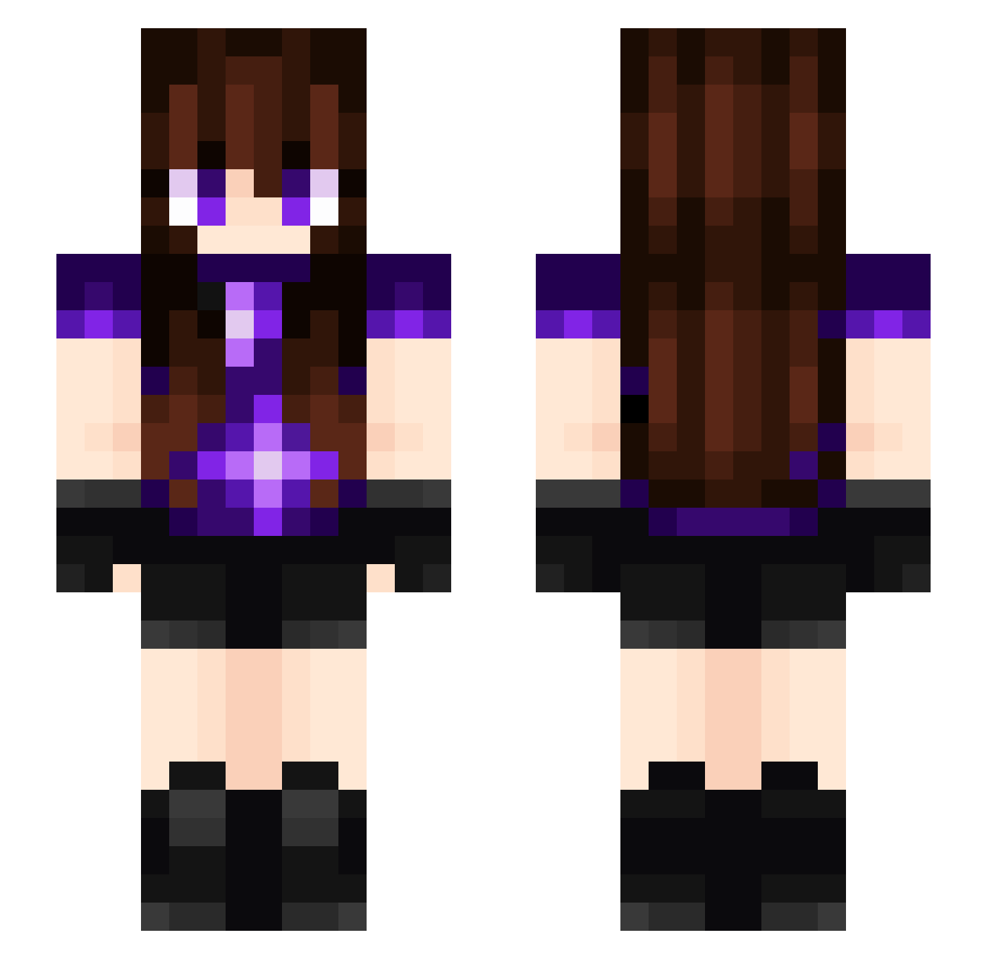 PurpleWasHere Minecraft skin, front and back view