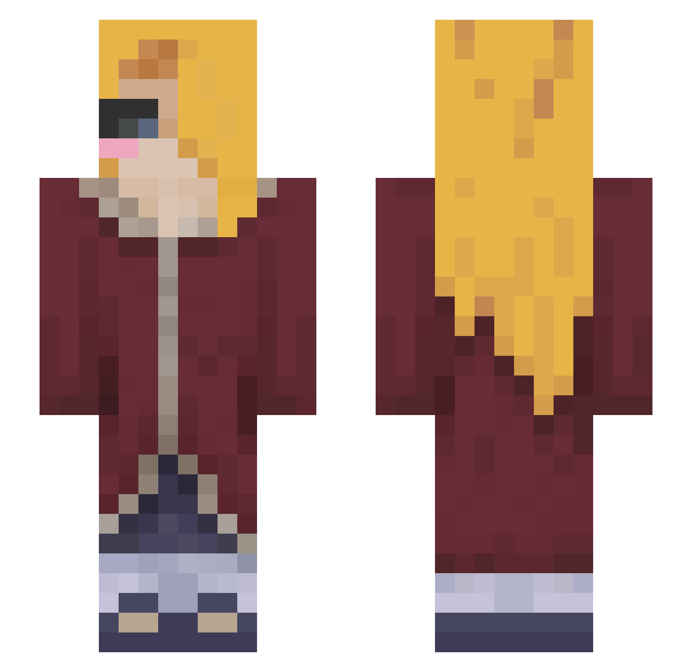 jayzei Minecraft skin, front and back view